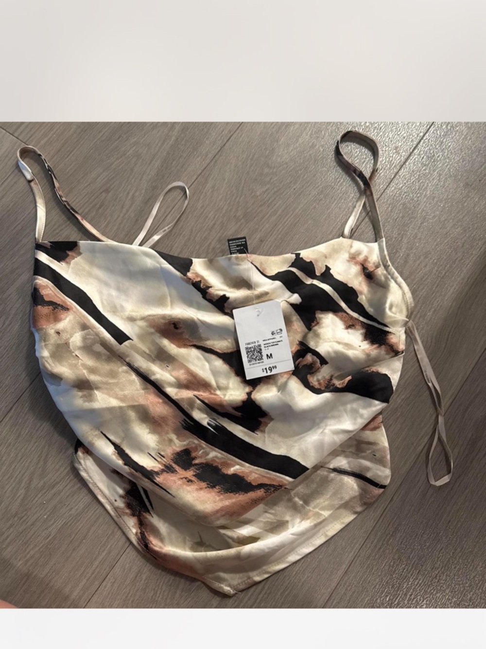 Forever 21 Satin Abstract Print Cami - Cream, Black, Brown